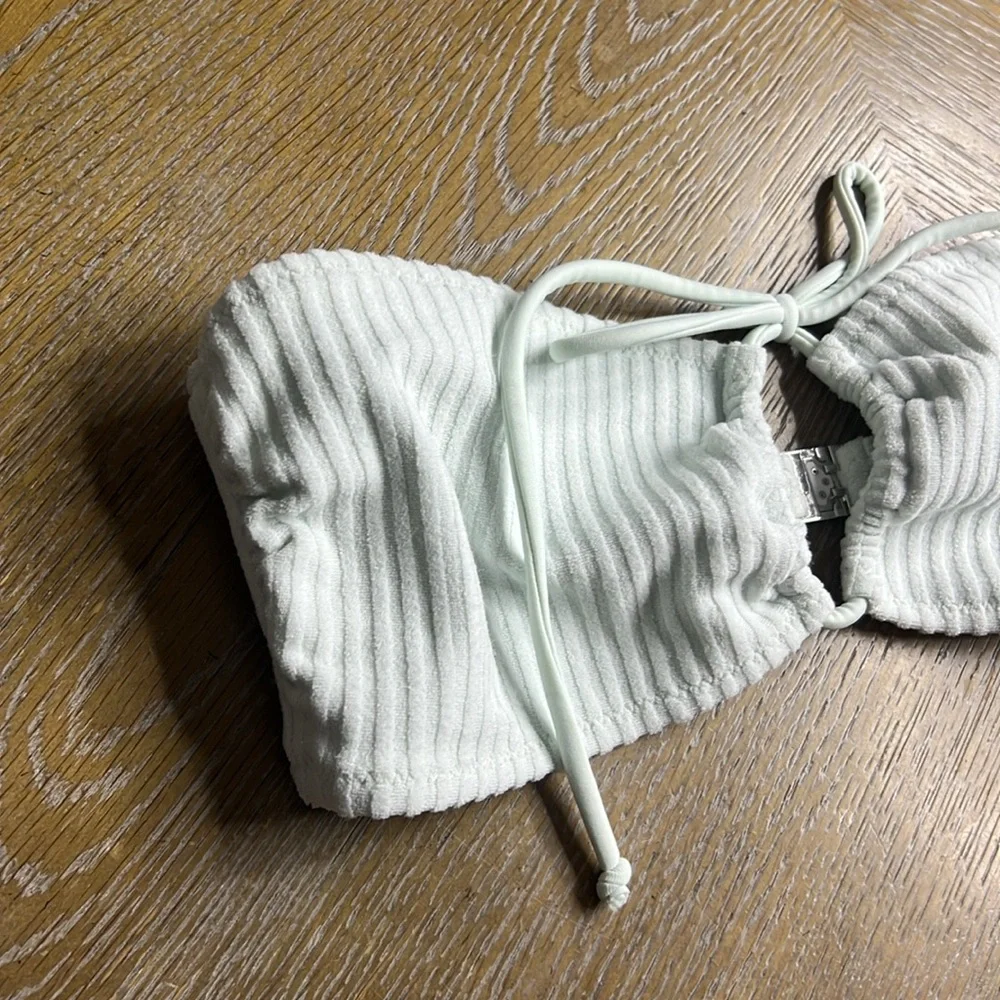 TJ SWIM Mint Terry Ribbed Bandeau Swim Bikini Top XS
